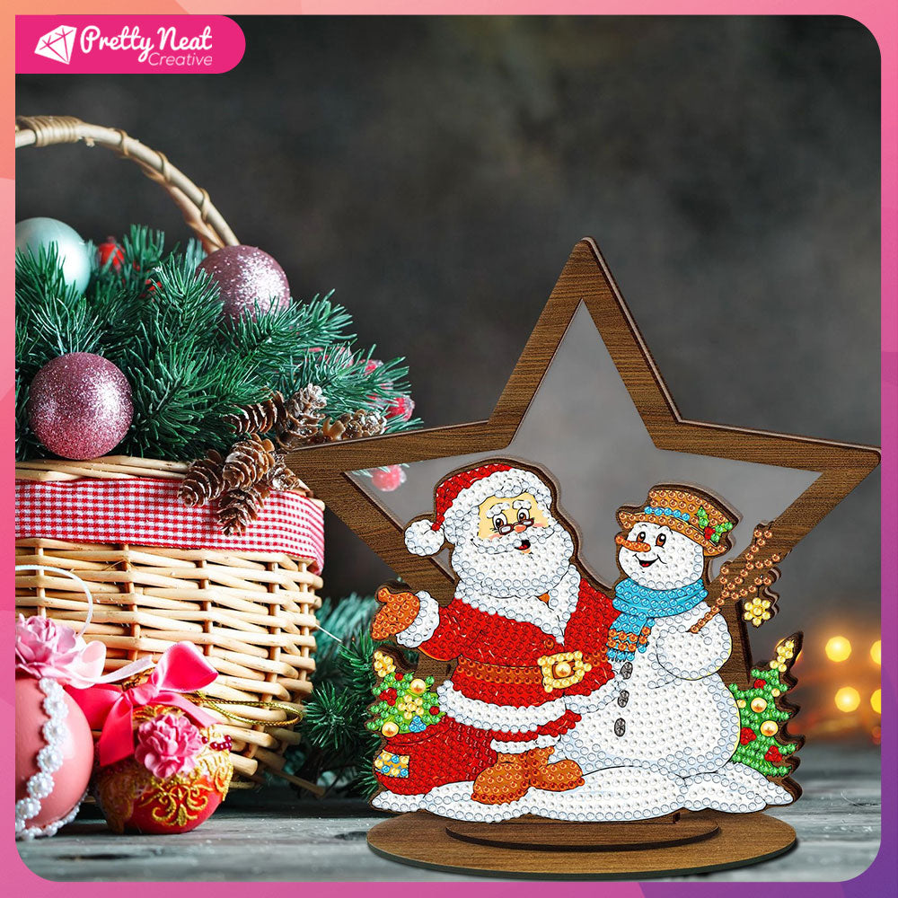 2023 New Wooden Cute Santa Christmas Ornament Crystal Bright Diamond Painting Special Shaped Drill